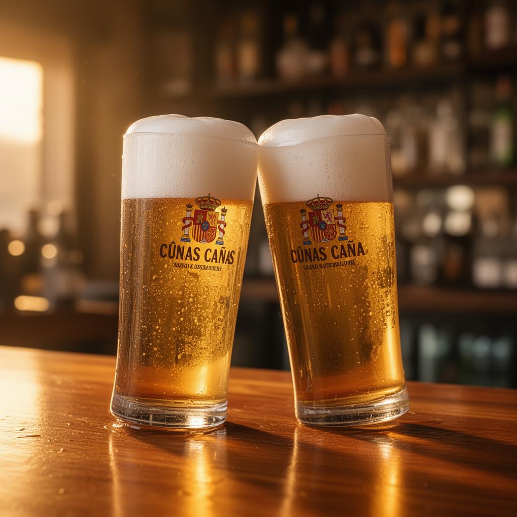 Dos cañas servidas en la barra del Bar Las Peñas
